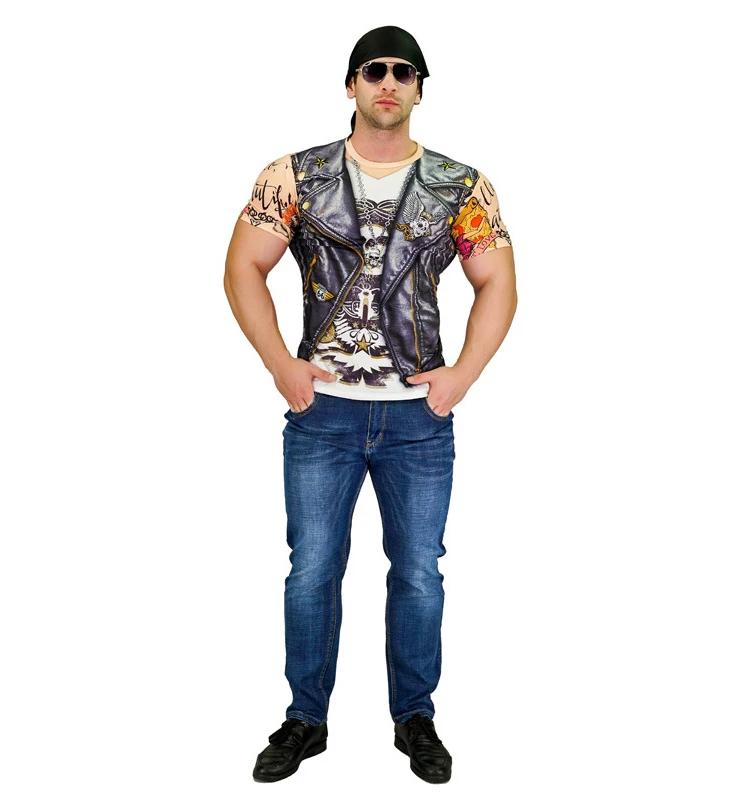 Adults Man Halloween Costume, Cowboy Fireman Pirate Savage Worker T Shirt Outfit, Career Style Top for Men Carnival Dress Up