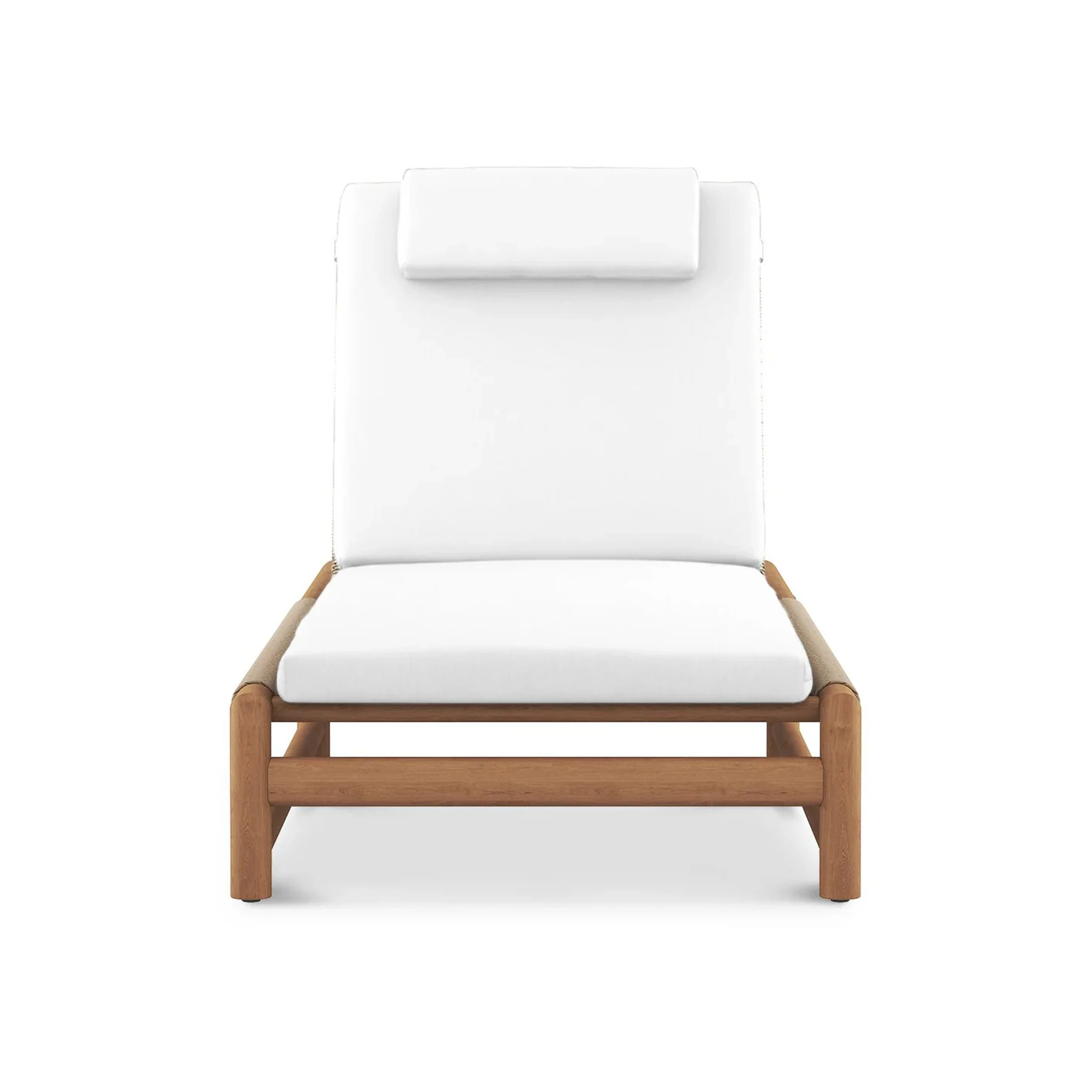 Chaise Natural Solid Teak Wood Rope And Cushion Beach Outdoor Sun Lounger - Tania