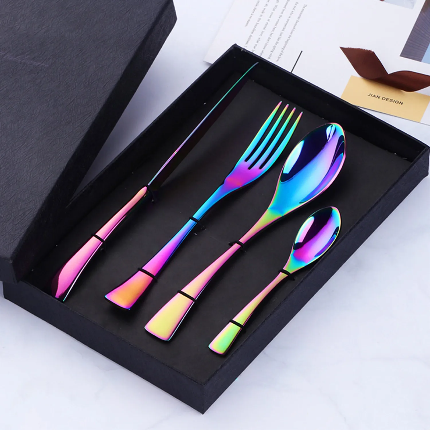 High Quality Restaurant New Flatware Wholesale Kitchen Wedding Luxury Mirror Rainbow Gold Stainless Steel Cutlery Set