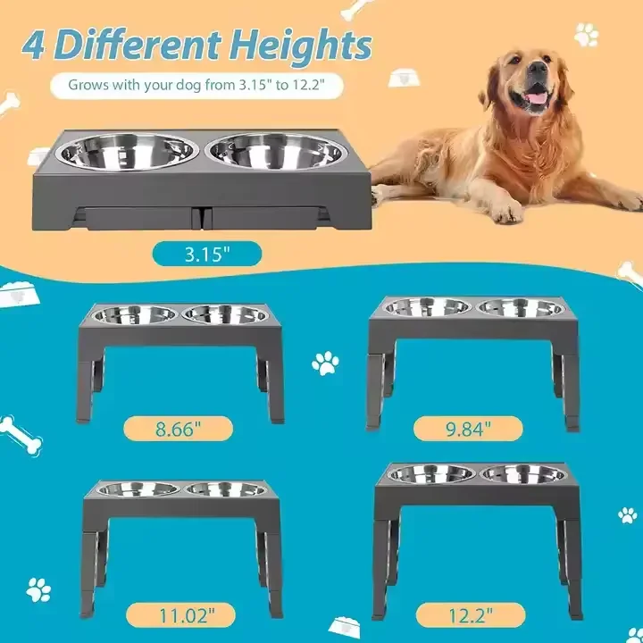 Wholesale 5 Height Adjustable Raised Elevated Pet Dog Bowl with Multiple Combination Options