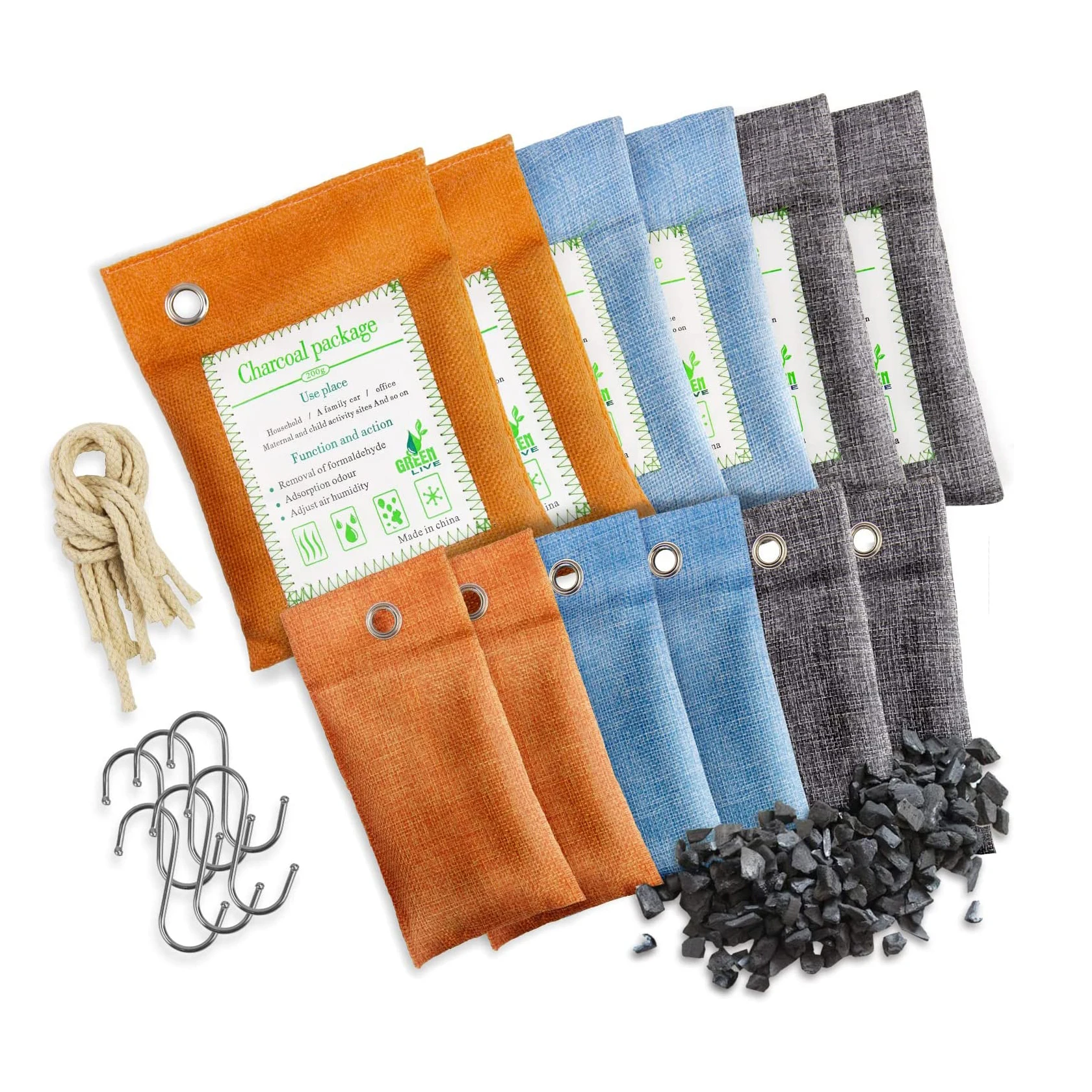 Bamboo Charcoal Bags Odor Absorber 6x200g 6x75g Natural Activated Charcoal Air Purifying Bag Car Air Freshener Shoe