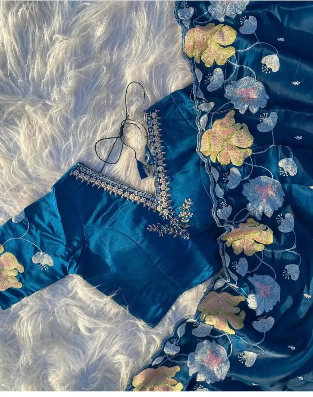 Beautiful designer silk saree with  Embroidery thread work with hand work blouse, Wedding Wear saree, Designer Party Wear saree.