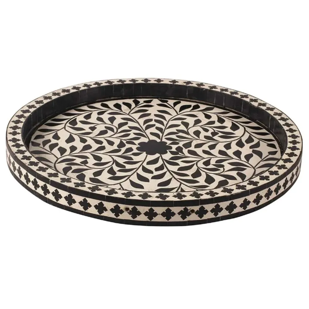 Bone Inlay Round Serving Tray in Latest designs