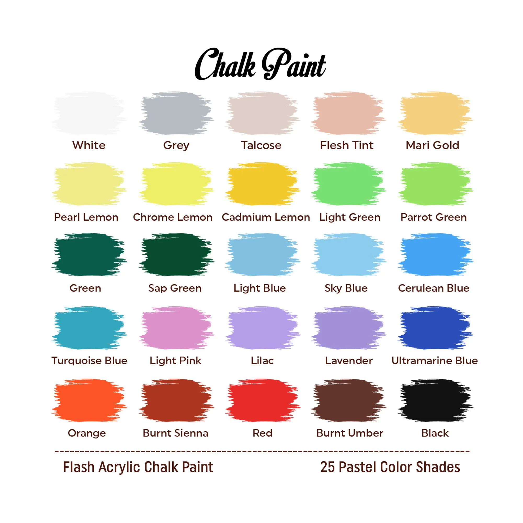 High Quality Acrylic Chalk Paint 50ml 25 Color Set | Non Toxic for Kids & Artist Ultra Matte Chalk Paint