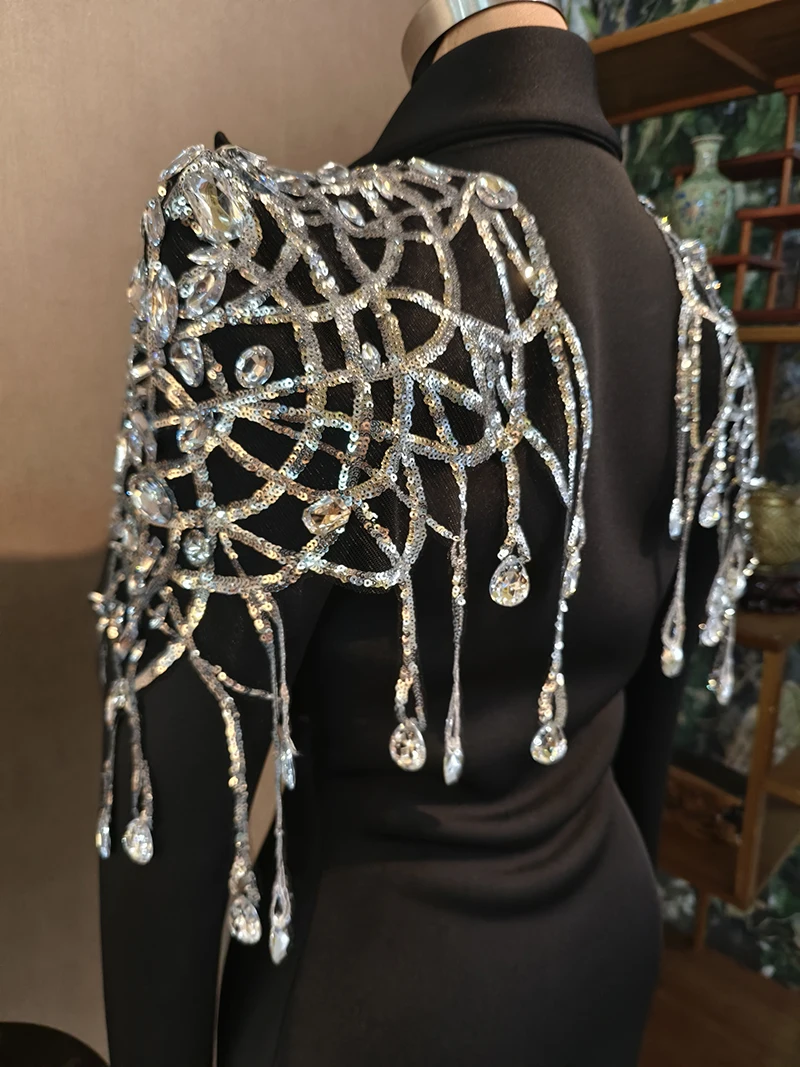 Y2940 women dress wholesale black dress formal rhinestone dresses sequin prom for evening party