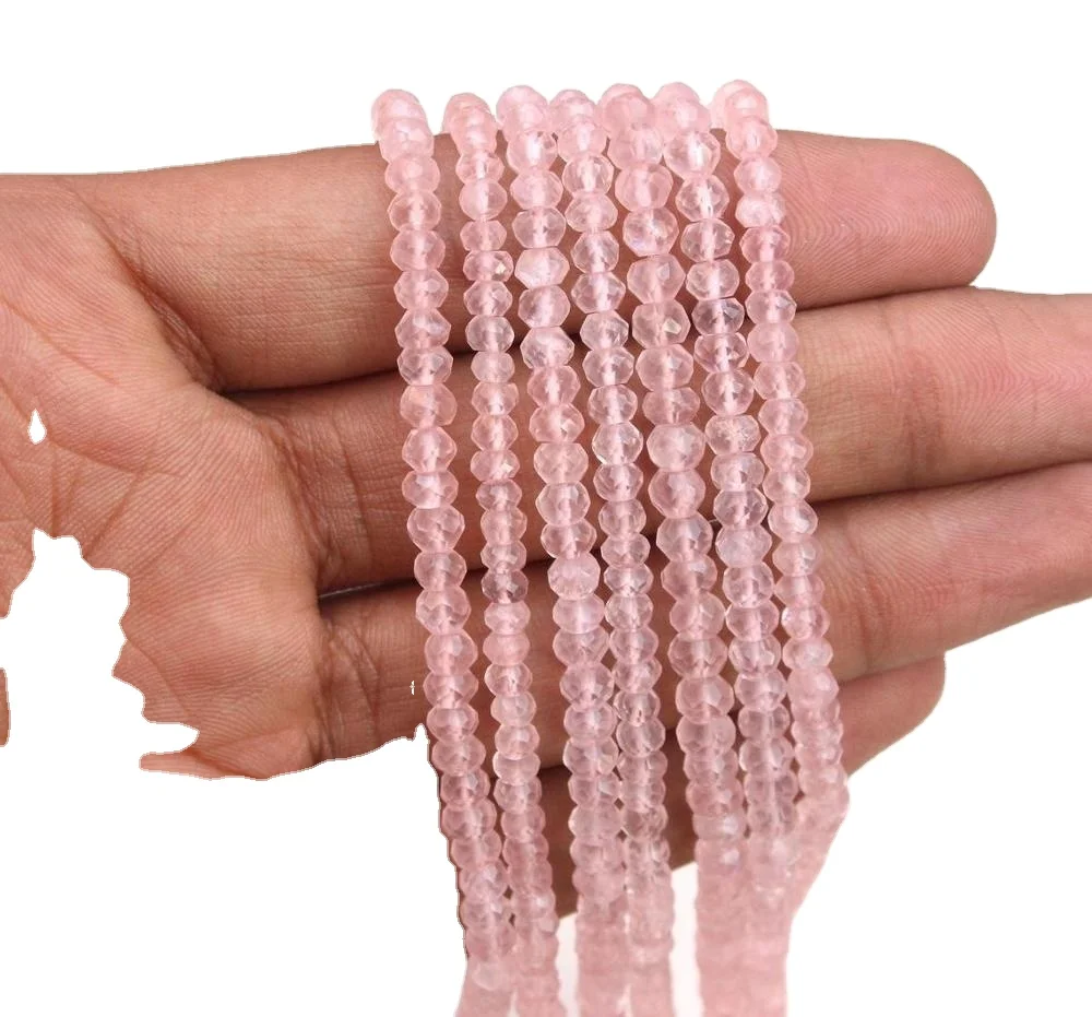 Good Quality 1 Starnd Natural Rose Quartz Gemstone Micro Faceted Rondelle Beads DIY Bracelet Necklace Jewelry Making