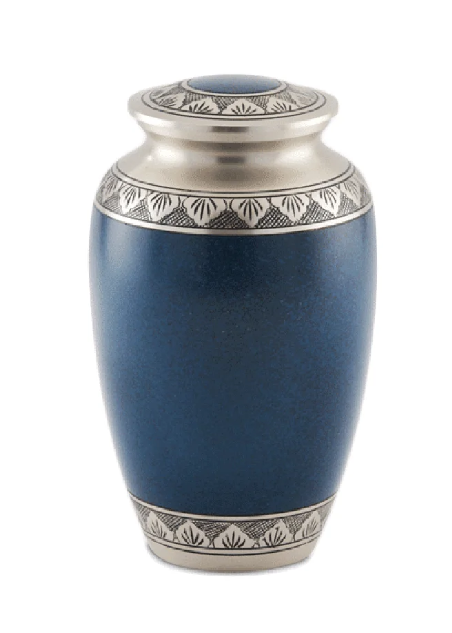 Sky Blue Elegant Design Silver Brass Cremation Urn For Ashes