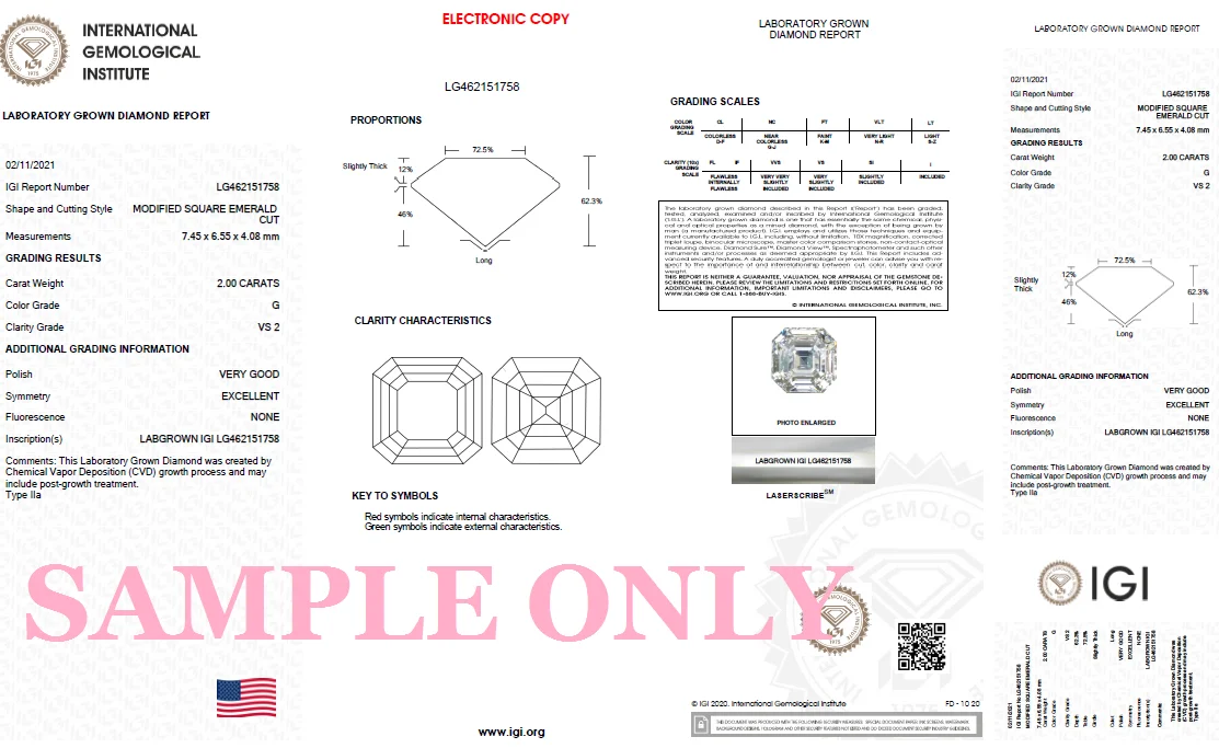 Indian lab Grown 2.00 Carat Emerald brilliant cut CVD and HPHT Lab Grown Diamond IGI and GIA Lab Created certified diamond