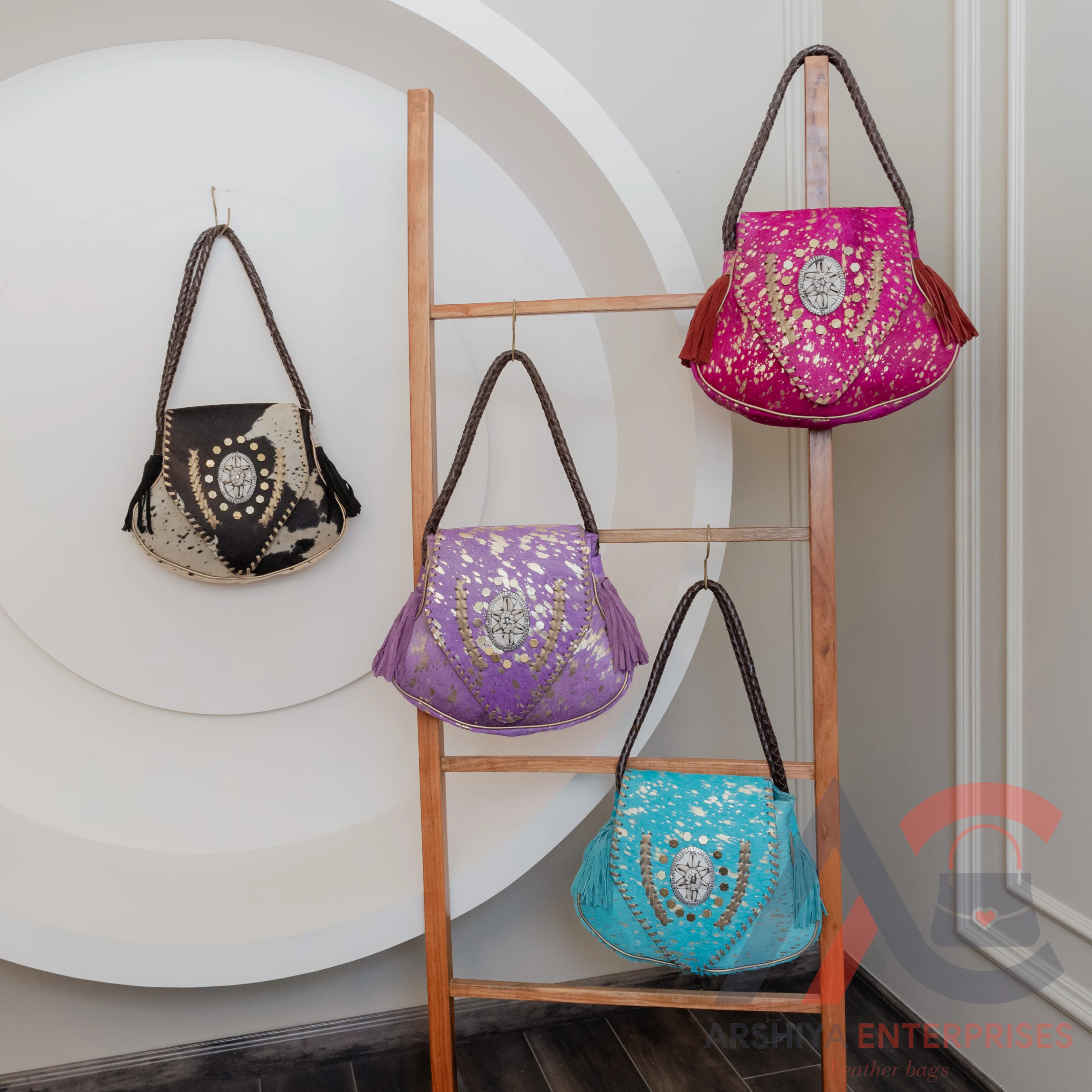 New Stylish Real Metallic Fur Leather Tote Bags  Luxury Women Handbags  Fashionables High Qualities  Middle Concho Shopping Bags