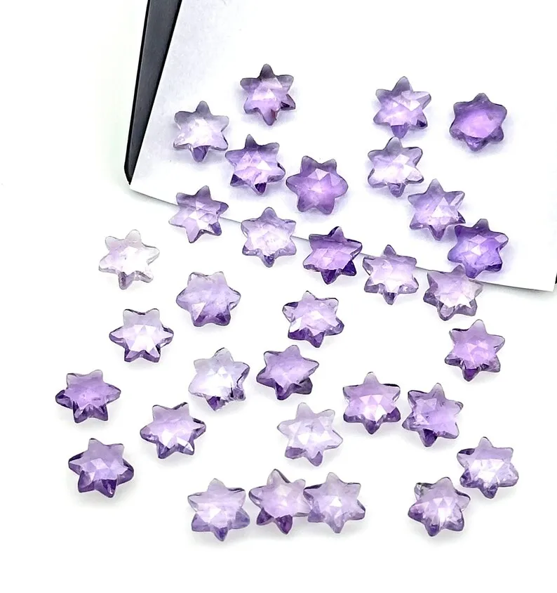 Natural Amethyst Star Shape Carving Beads Briolette 6mm Amethyst Hand Carved Star Shape Faceted Beads For Jewelry Making