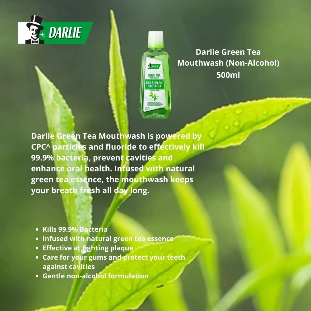 36 Months Shelf Life Fluoride Green Color Minty Scent Reduce Plague CPC & fluoride Darlie Green Tea Alcohol Free 500ml Mouthwash