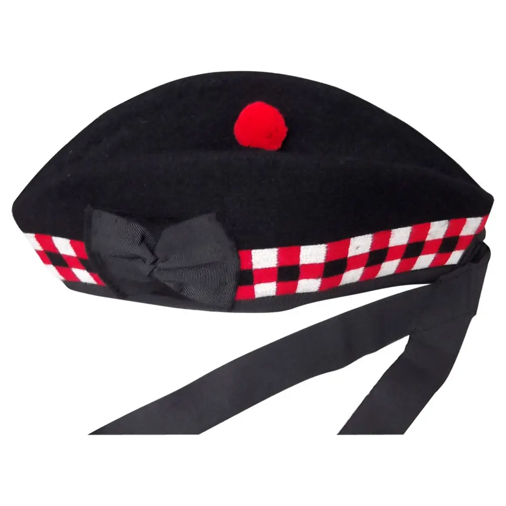Glengarry Hat Plain Black 100% Pure Wool