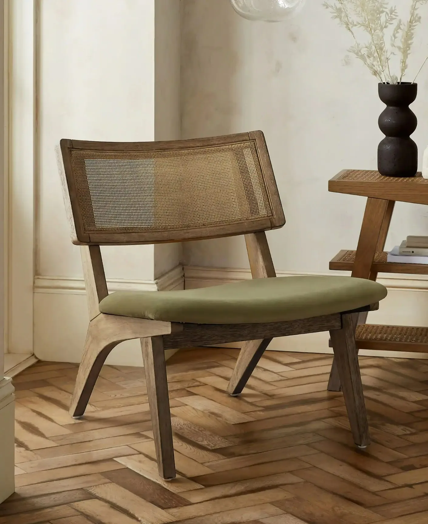Indian Modern Armless Rattan Accent Chair 100% Premium Solid Teak Wood Chair for Living, Dining and Bedroom Home Furniture