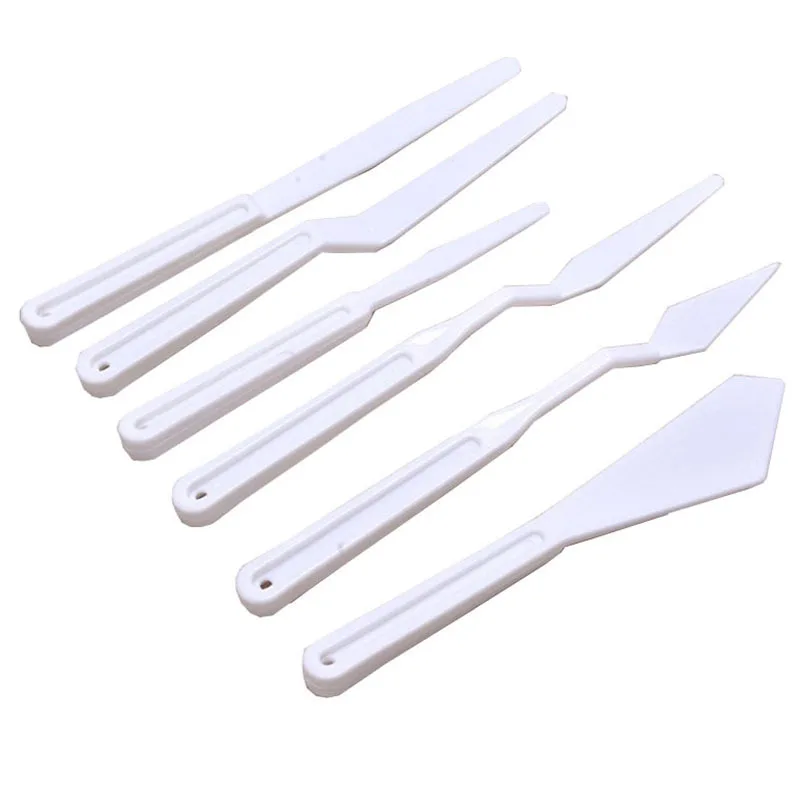 Mikailan 6pcs/set White Color Plastic Material Artist Palette Knife Set / Painting Spatula