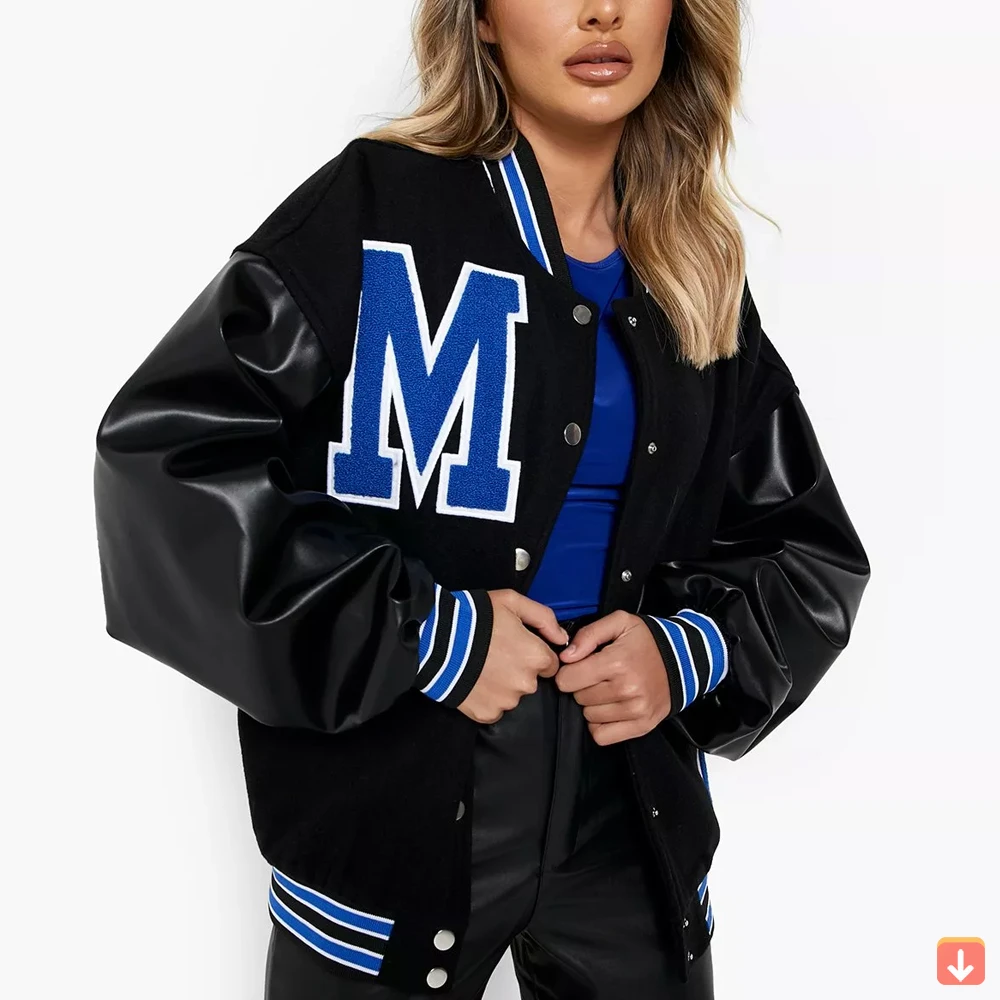 Manufacturer High Quality Breathable Material Women Varsity Jacket Custom Leather Sleeve Women Varsity Jacket custom logo