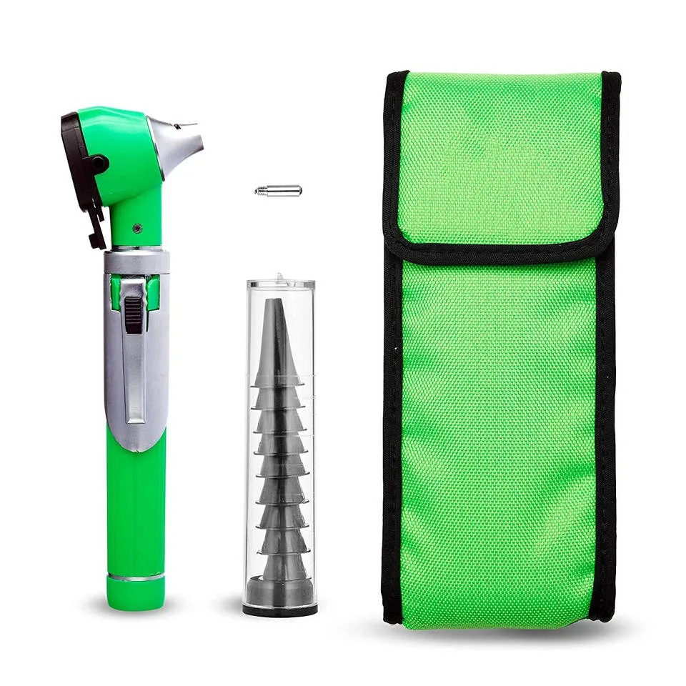 Hot Selling Medical Professional Manufacturer Plastic Stainless Steel Led Otoscope Green Colour CE Certified ISO Approved