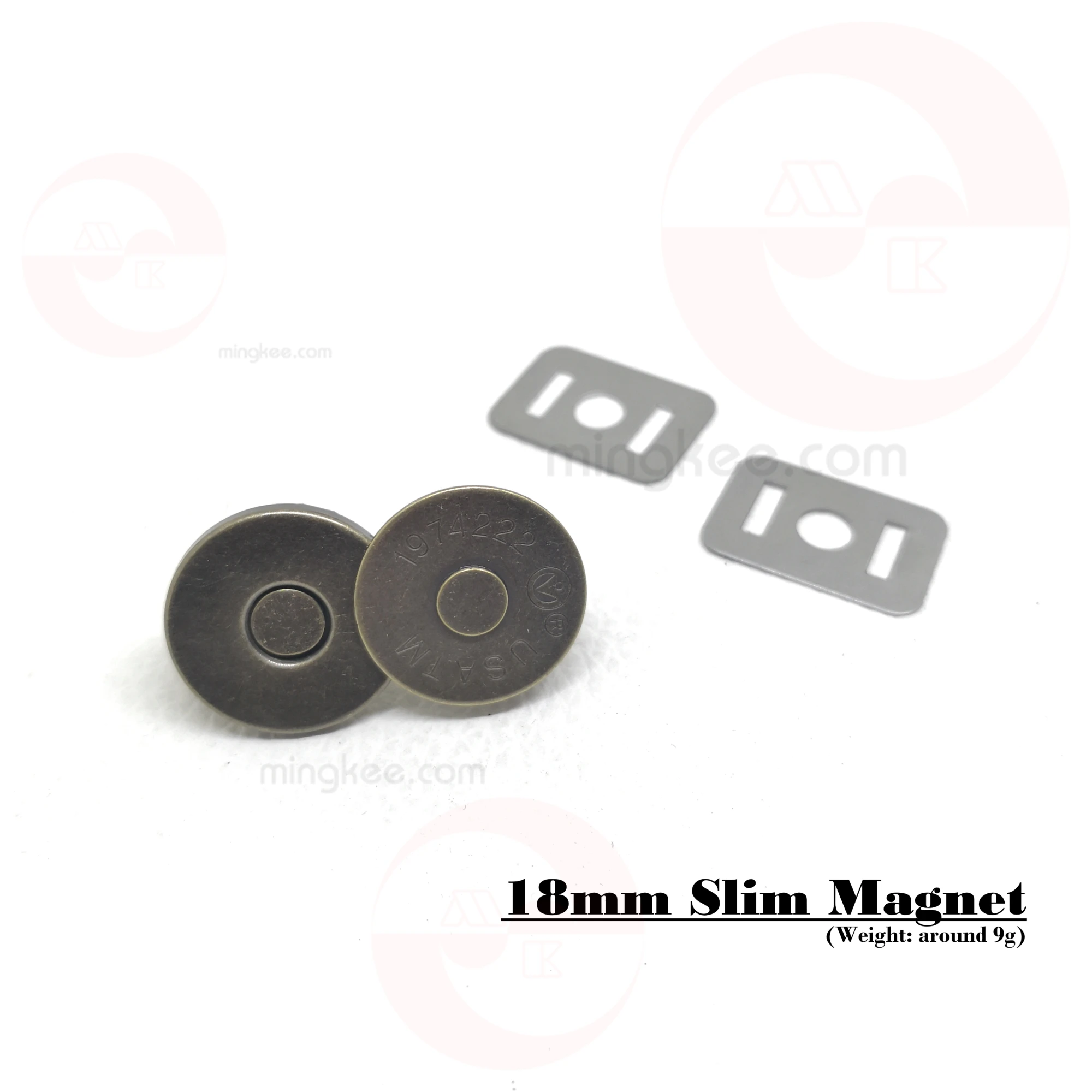 MING KEE METAL 18mm Classic Leather Made Products Handbag Bag Parts Accessories Use Magnetic Circle Round Lock 18mm Slim Magnet