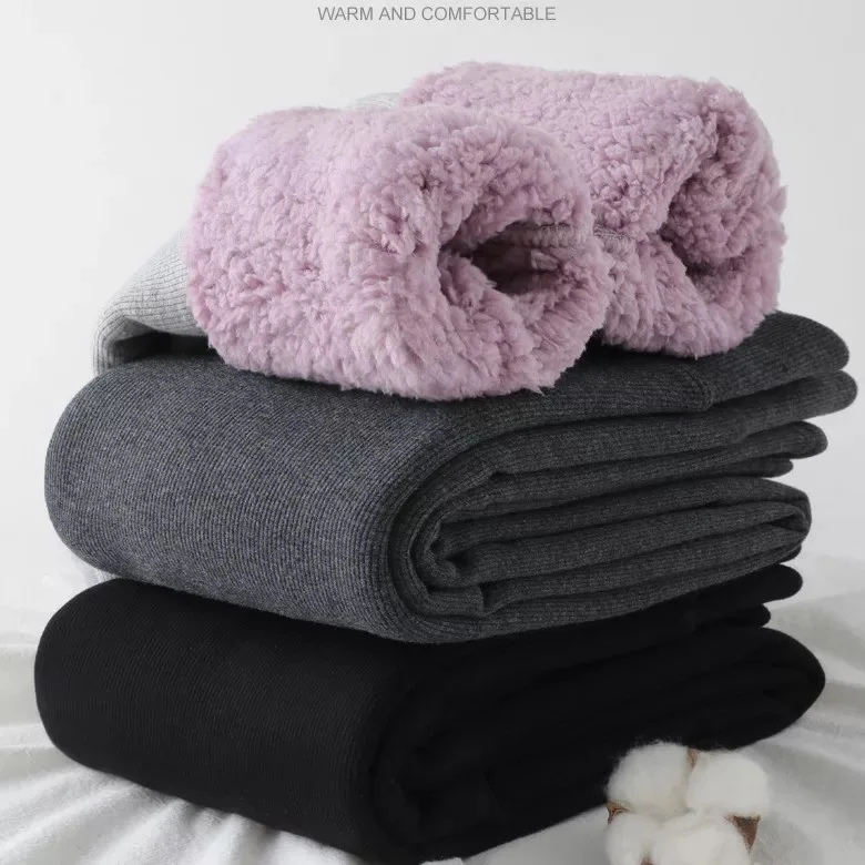 Winter Super Thick Plush Thermal Women Pants Tights Fashion Vertical Stripes Thin Leg Fleece Fuzzy Warm Women Leggings