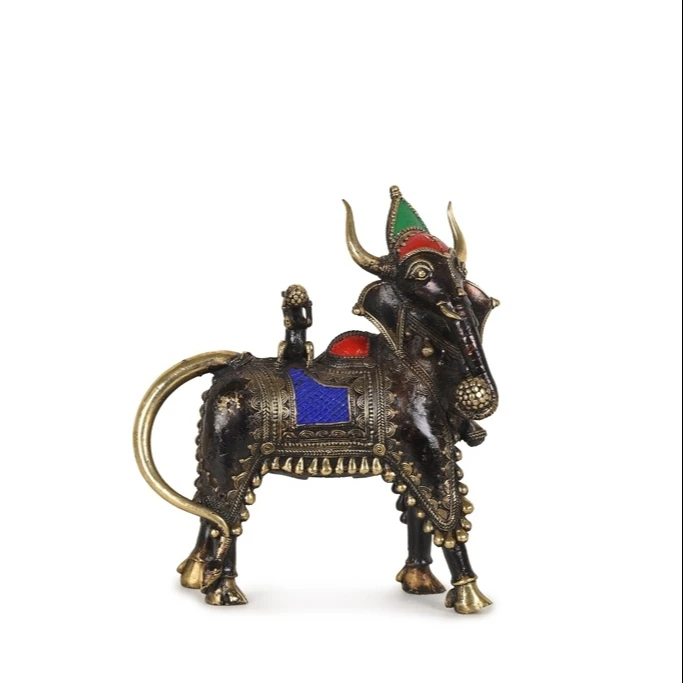 Colour Ganesh Nandi Dhokra art Idol Brass Handcrafted