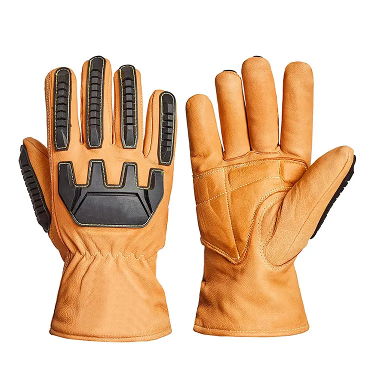 Mechanic Oilfield Work Leather Cut-Resistant Waterproof Heat Resistant Anti Shock TPR Impact Gloves