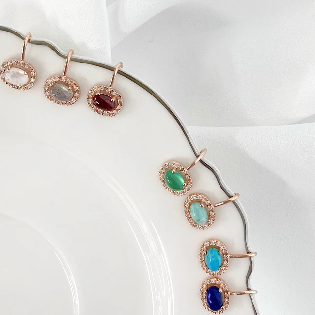 Luxury Gemstone Vintage 925 Silver Stud Earrings Made in Korea Antique Style Fashion Jewelry