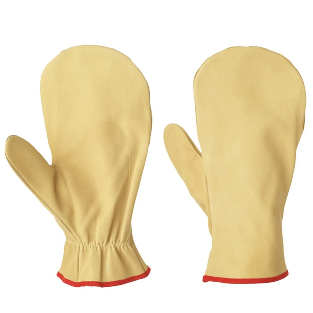 New Winter Black Leather Mitten Gloves For Men Women Thicken Leather Windproof Men Super Warm Large Size Mittens Gloves