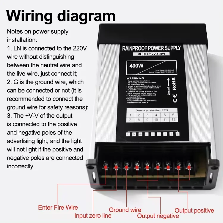 High quality stable voltage 400W outdoor rainproof led driver SMPS transformer switching waterproof power supply 12V33.3A