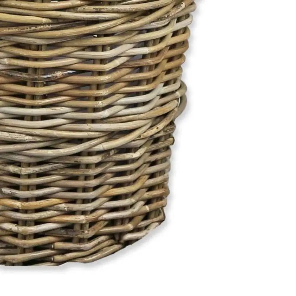 Handmade Eco-friendly Rattan Wicker Waste Paper Bin Durable Robust Storage Basket in Grey & Buff Color