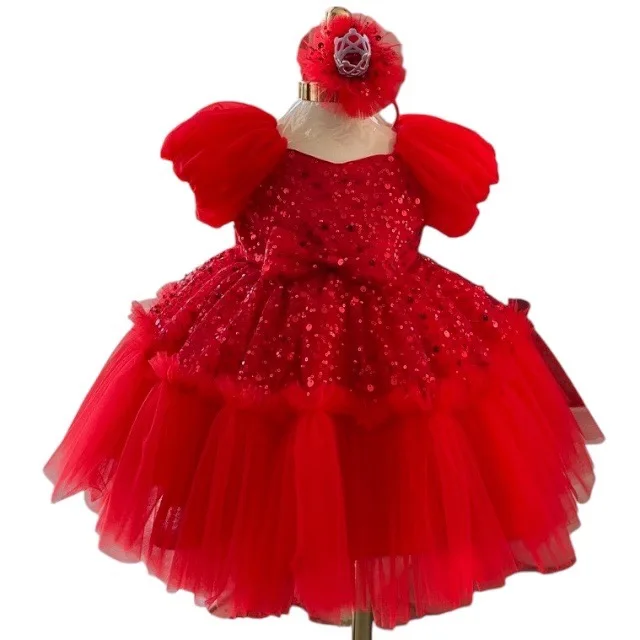 Princess Dress for Baby Girls Beautiful Sequins with Flared Sleeves with Competitive Price Made Vietnam OEM ODM Children 12 Old