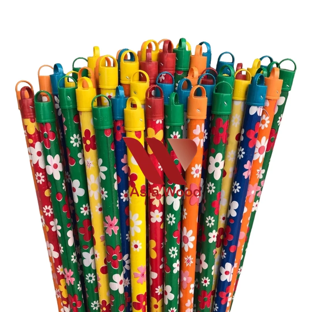 Wholesale 100% Wood Eucalyptus Mop Stick Natural Indoor Cleaning Broom with PVC Cover and Dustpan for Home Use