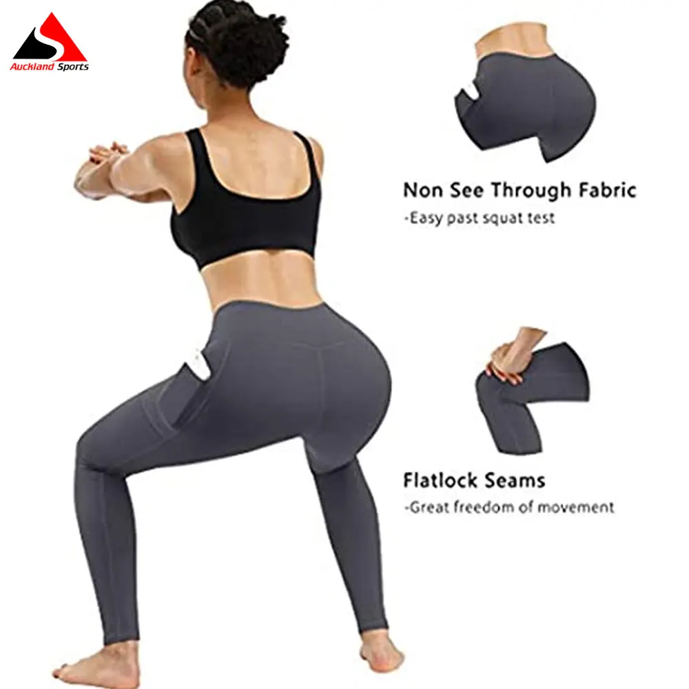 Wholesale High Waist Yoga Pocket Yoga Pants Tummy Control Workout Running 4 Way Stretch Yoga Breathable Leggings