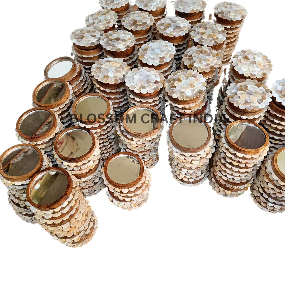 Attractive Round Mother of Pearl inlay Mini Makeup Mirrors Handmade Natural Shell Mirrors for Ladies & young Girls