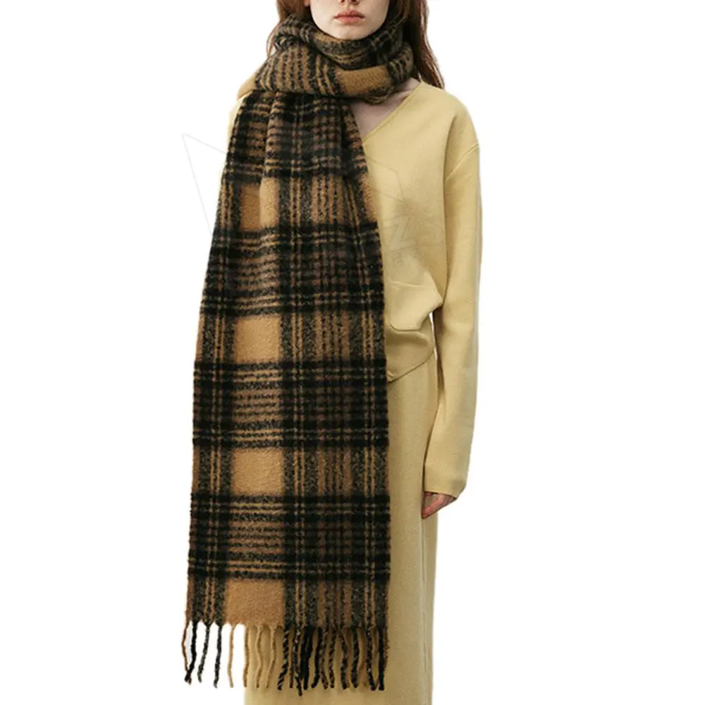 Warm Solid Color Thick Winter Long Scarf For Women Cashmere Mohair Scarf With Tassel Woven Wraps Scarves shawl