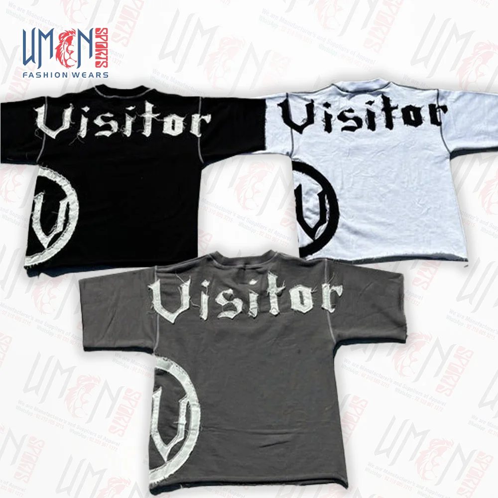 UMON SPORTS Men Customized Oversized Patchwork Identity Tee Fit T-Shirt with Jeans Patches Breathable Fabric & Private Label