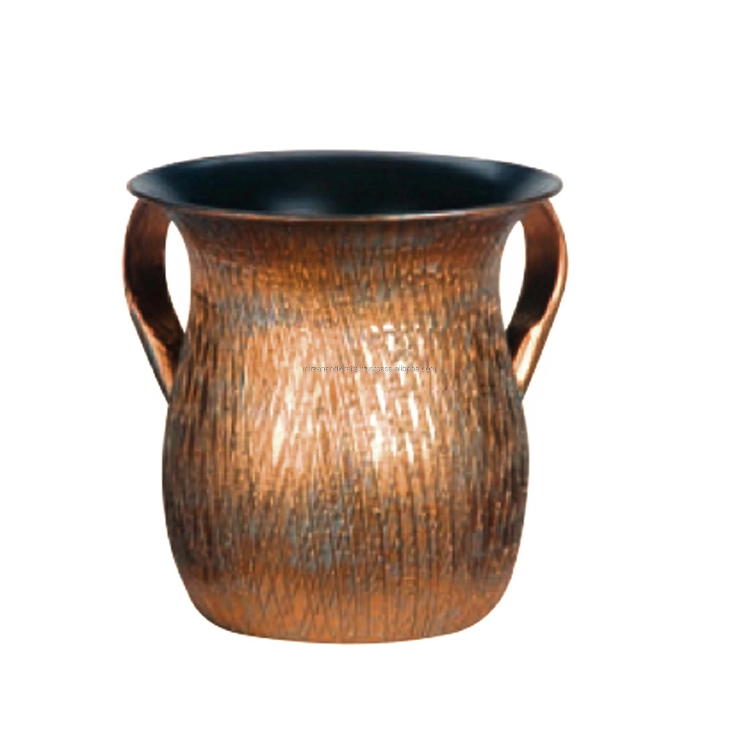 Stainless Steel Judaica gift Wash Hand Ceremony with broad black band with a textured and two silver handles