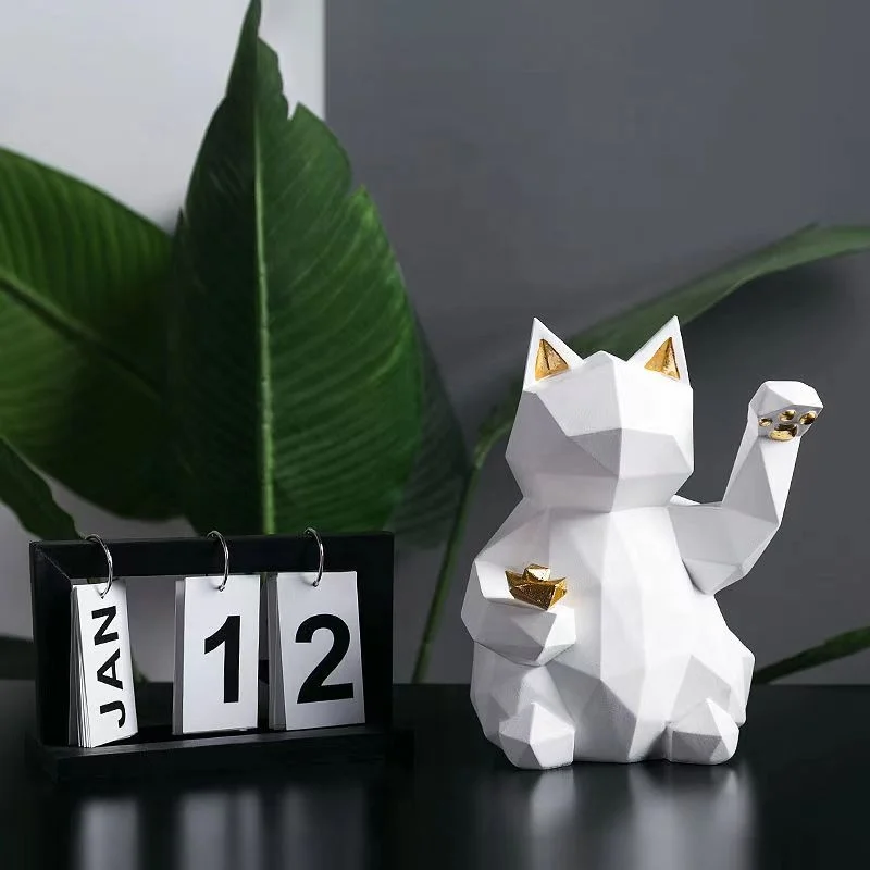Geometric Nordic style Lucky cat Feng shui cat for Living Room, Hotel, Coffee shop or office desk Decoration or gift