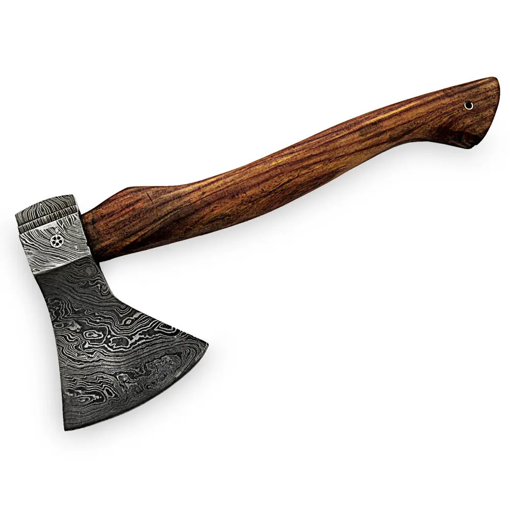 Professional Damascus Axe Custom Handmade Damascus Steel Axe Rose wood Handle and Leather Sheath