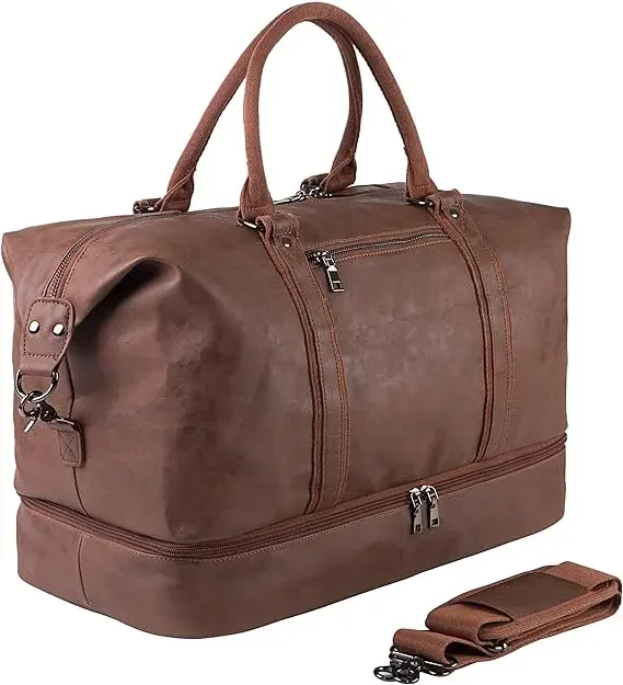 Custom Wholesale Leather Large Capacity Carry On Weekender Overnight Duffle Luggage Travel Bag For Women Men