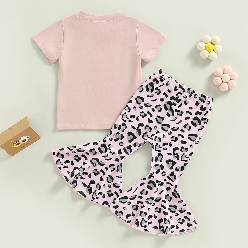 Girl Boutique Clothing Sets Letter T-Shirt Leopard Flare Pants Kid For Summer Outfits Wholesale Baby Suit