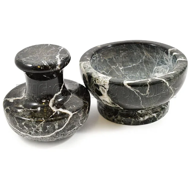 Best Quality Black Zebra Marble Natural Stone Hand  Made Mortar & Pestle Large Mortar And Pestle At Affordable Price