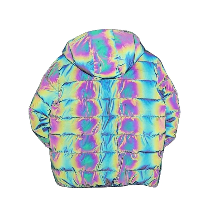 Custom Winter Puffer Bubble Rainbow Reflective Bomber Jacket Men Made By Jinah Experts