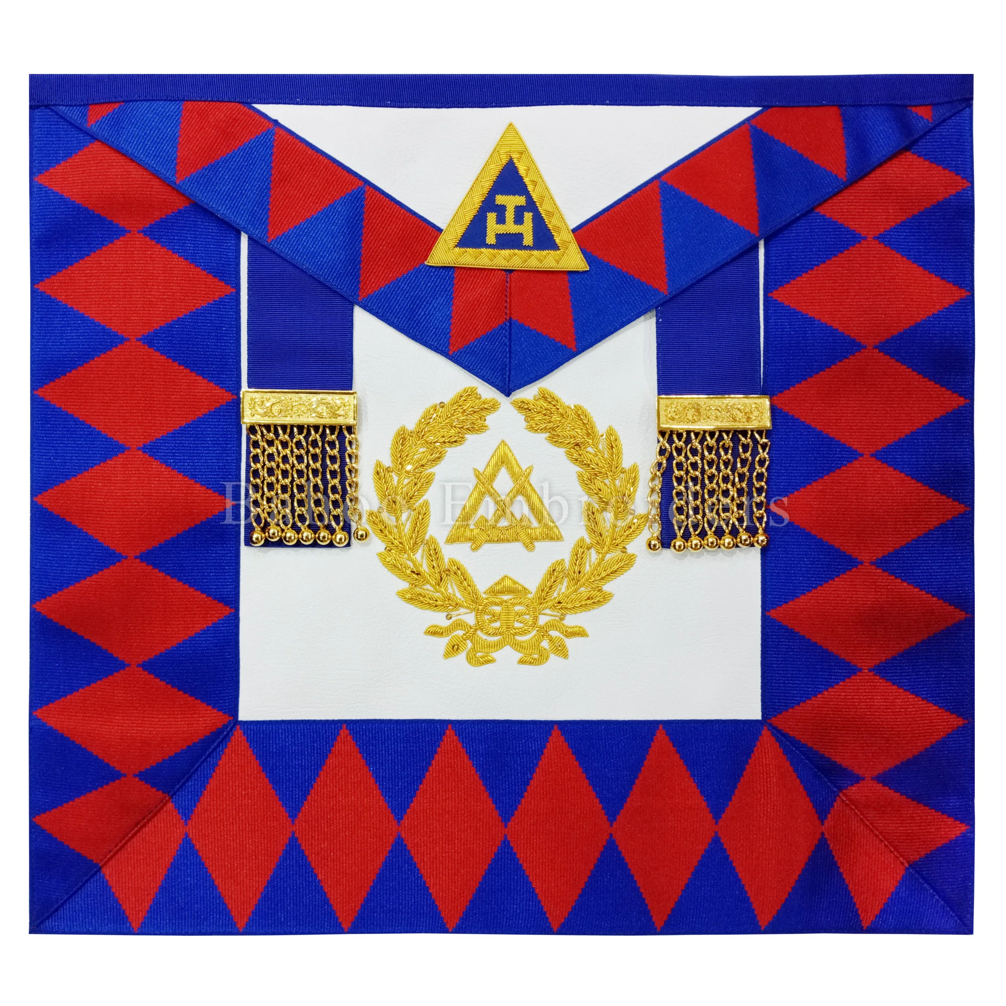 ROYAL ARCH CHAPTER GRAND APRON FOR SWORD BARRIER WITH TWO TASSELS HAND-EMBROIDERED EMBLEM AND TAU CROSS (BH-M-504)