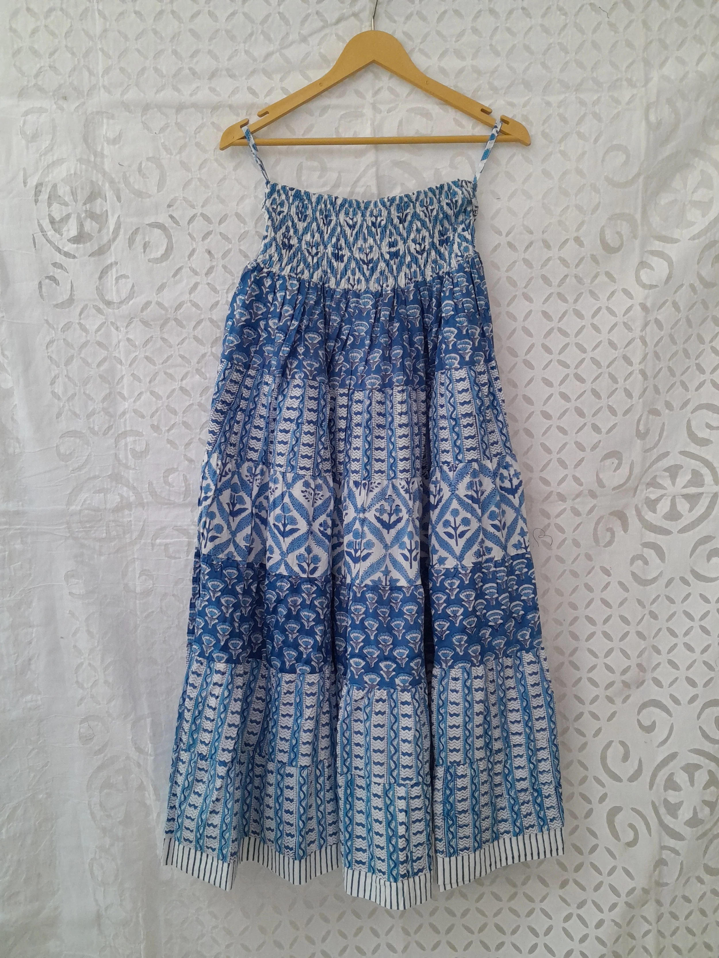 Beautiful New Arrival Hand Block Print One Tire Skirt With Smoking Waist & Sewing Pattern Designer, Colorful Bohemian Long Skirt