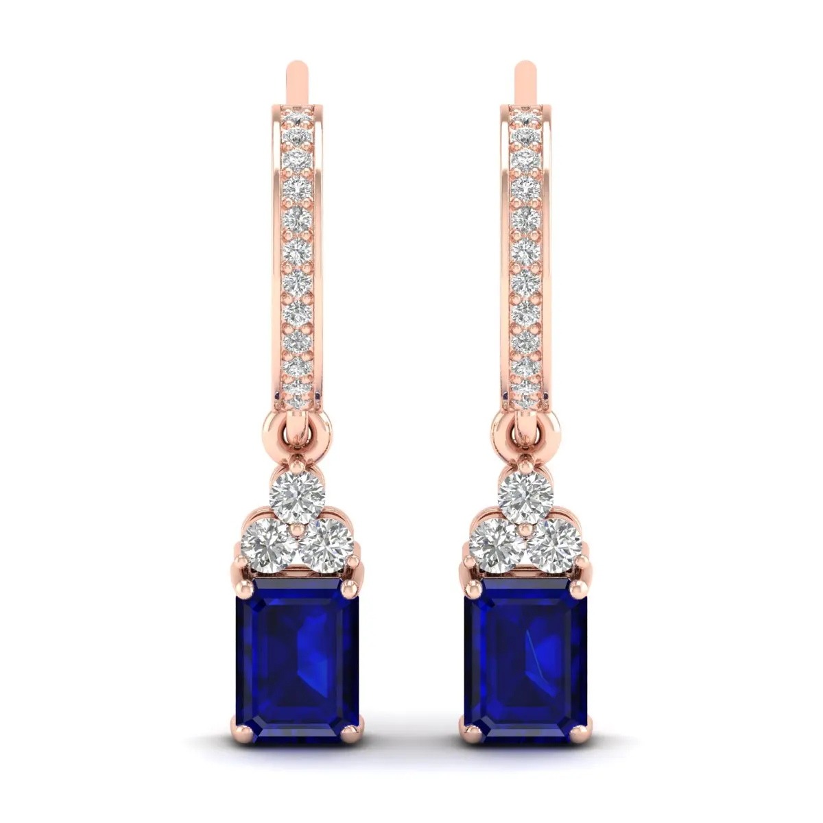 REYES Handmade Emerald Cut 2 Carat Blue Sapphire Drop Earrings Custom Trendy 14K Gold Moissanite Fine Jewelry Wedding Gifts