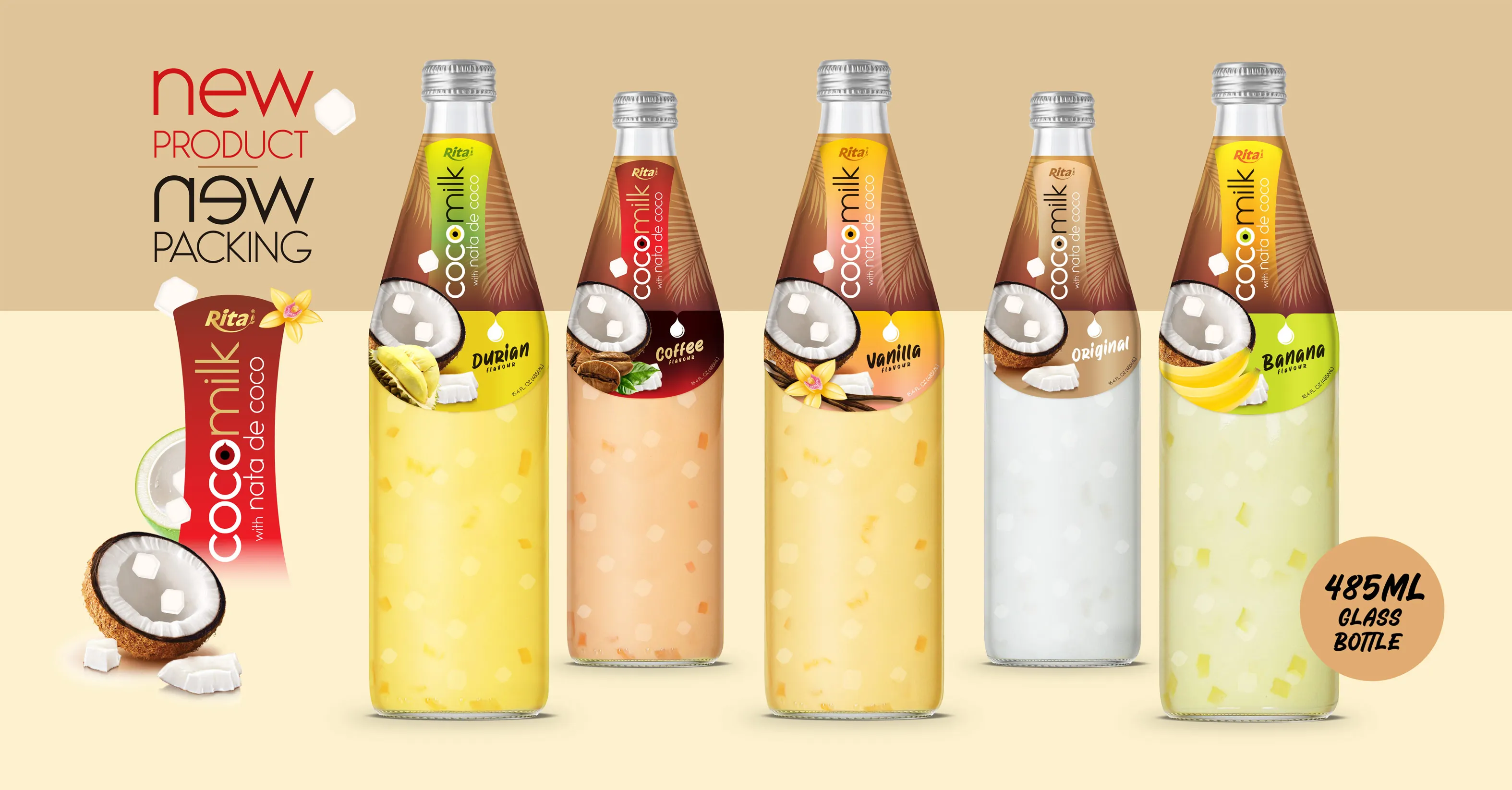 Good Beverage Coconut Milk With Durian Flavor Nata De Coco In 485ml Glass Bottle From Vitetnam