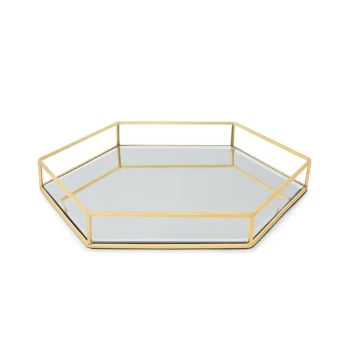 Металлический поднос для парфюма свадебное украшение золотой стеклянный зеркальный сервировочный с металлической рамкой оптовая цена