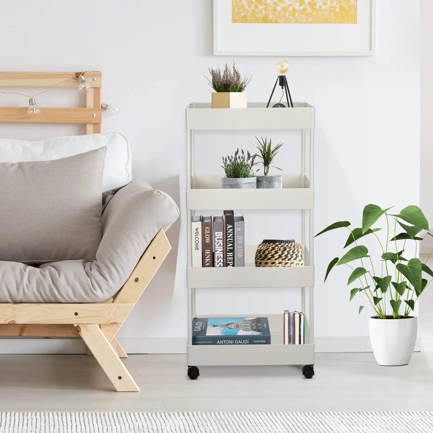 4 Tier Bathroom Storage Utility Grocery Laundry Metal Rolling Cart with wheels