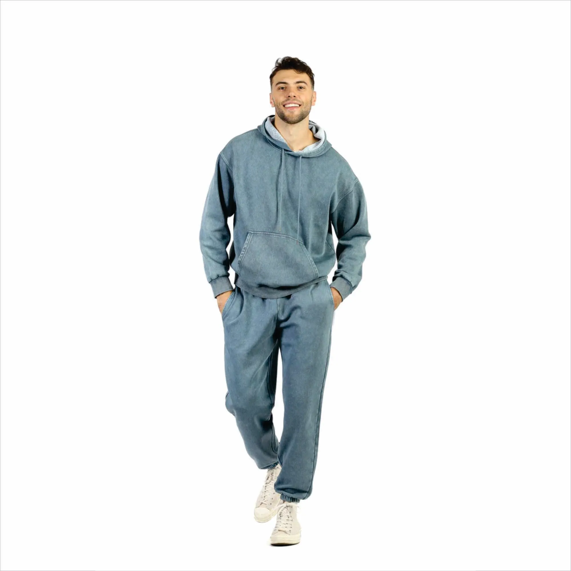 Heavyweight Acid Wash Hoodie and Sweatpants Set Plain Blank Vintage Sweat Suits Tracksuits for Men
