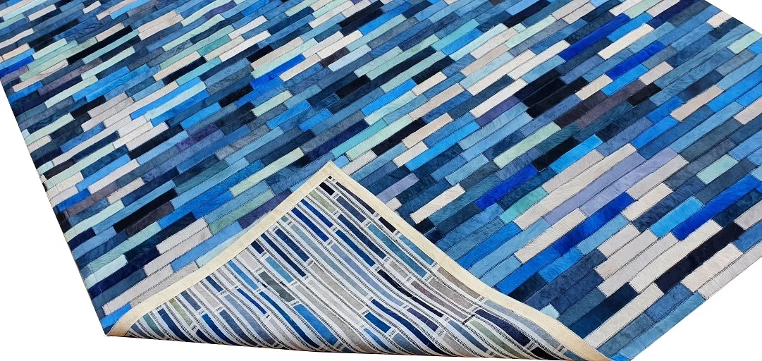 Real Fur Leather Dyed Colorful Hair-on Handmade Patchwork Cowhide Fur Area Carpets For Indoor And Out Door Decorations