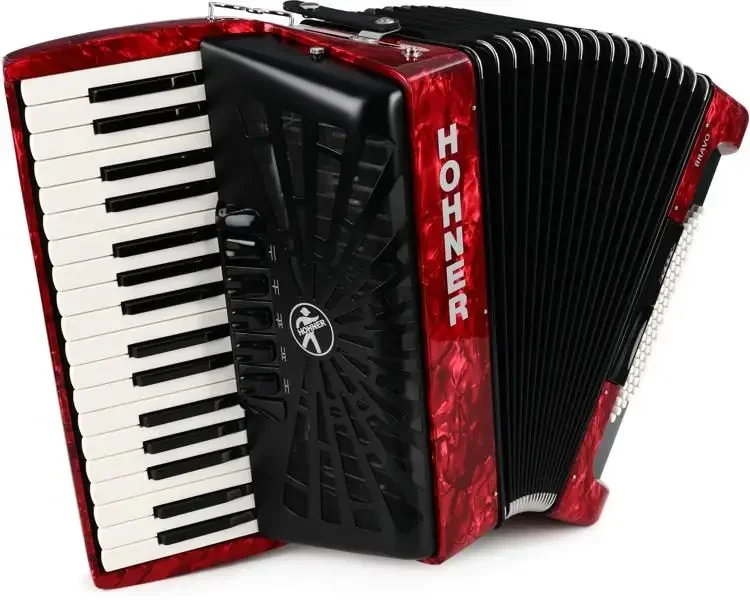 Assert New Hohner Bravo III 72 Accordion with Black Bellows Red Available Discount Brand New